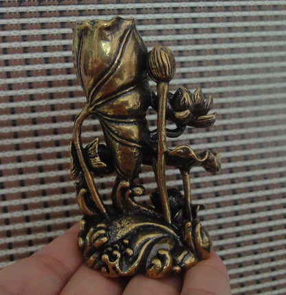 Solid Brass Fish and Lotus Flower Leaf Statue for Home Garden Decor