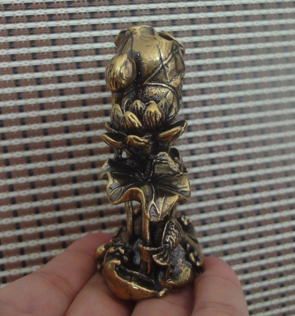 Solid Brass Fish and Lotus Flower Leaf Statue for Home Garden Decor