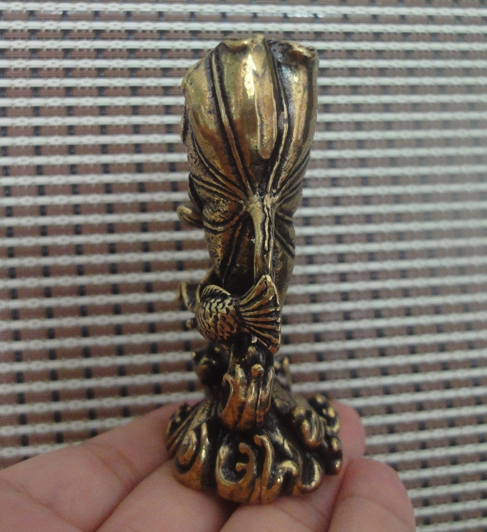 Solid Brass Fish and Lotus Flower Leaf Statue for Home Garden Decor
