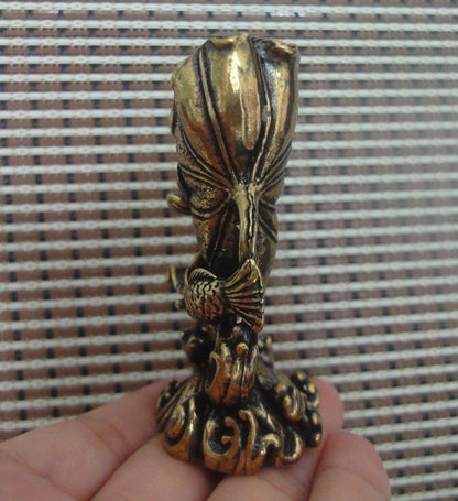 Solid Brass Fish and Lotus Flower Leaf Statue for Home Garden Decor