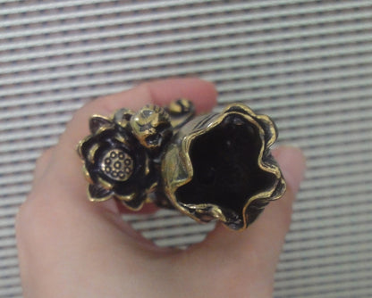 Solid Brass Fish and Lotus Flower Leaf Statue for Home Garden Decor