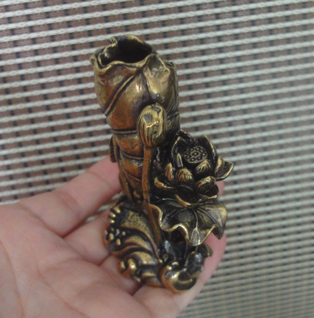 Solid Brass Fish and Lotus Flower Leaf Statue for Home Garden Decor