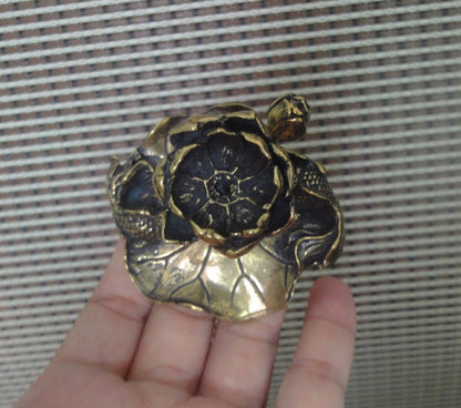 Vintage Brass Prosperity Lotus Gold Fish Statue Incense Holder