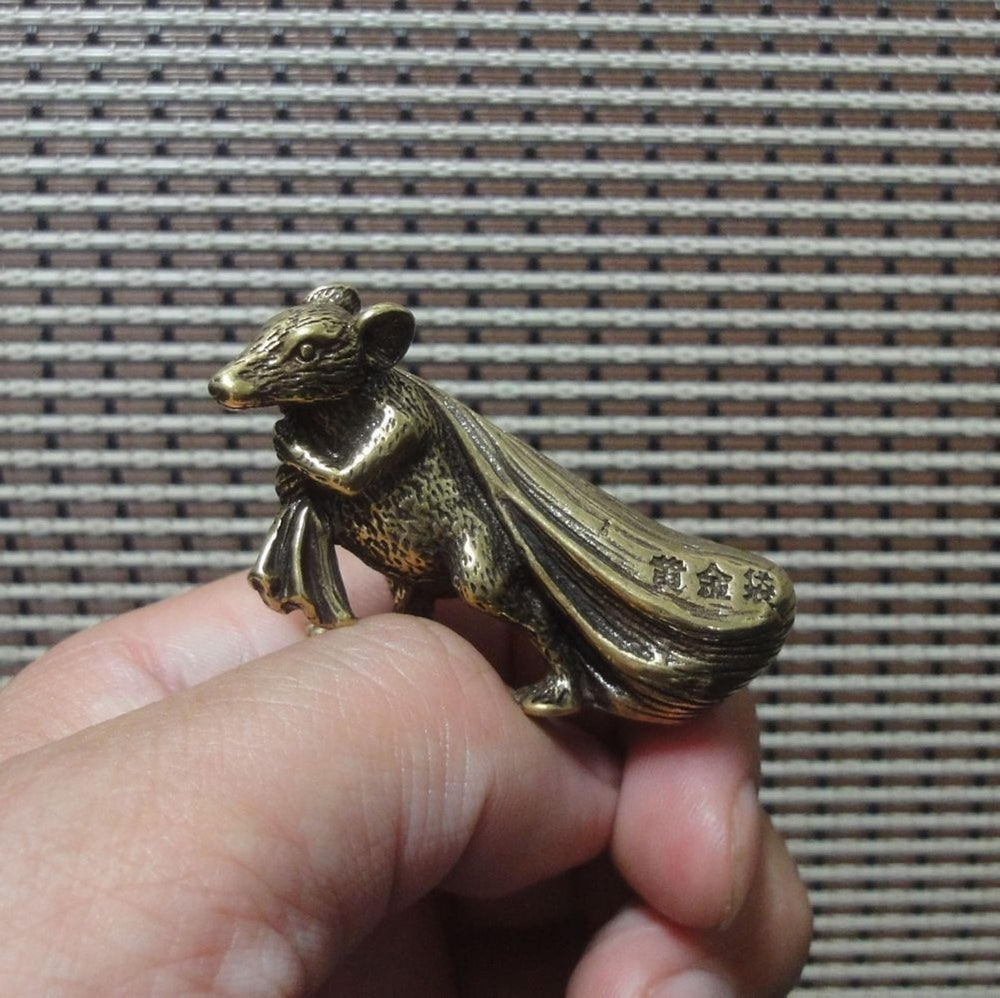 Vintage Brass Feng Shui Rat Ornament Figurine Statue for Home Decor