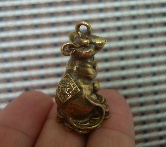 Solid Brass Fortune Rat Figurine Pendant Vintage Style Home Ornament