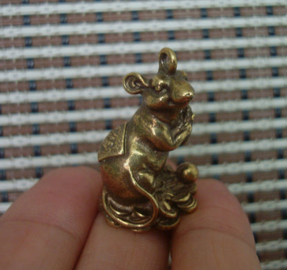 Solid Brass Fortune Rat Figurine Pendant Vintage Style Home Ornament