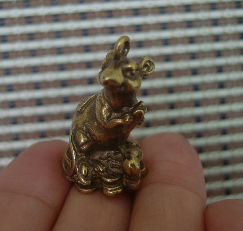 Solid Brass Fortune Rat Figurine Pendant Vintage Style Home Ornament
