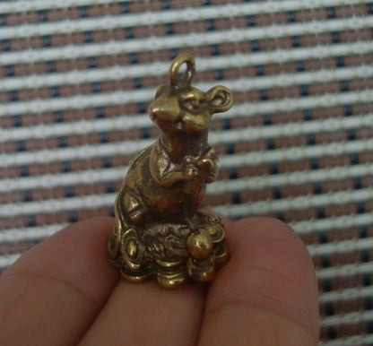 Solid Brass Fortune Rat Figurine Pendant Vintage Style Home Ornament