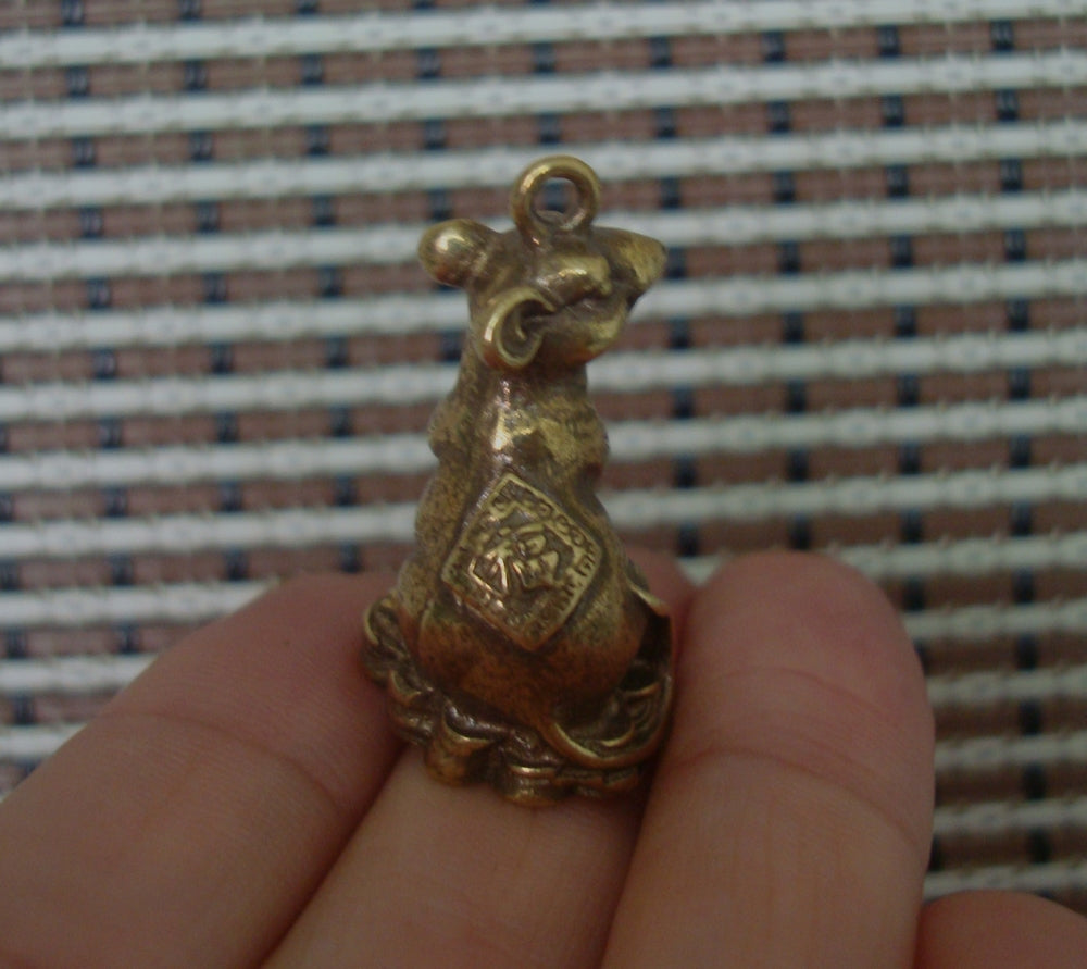 Solid Brass Fortune Rat Figurine Pendant Vintage Style Home Ornament