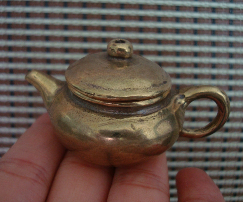 Vintage Brass Mini Teapot Ornament for Home Office Decor