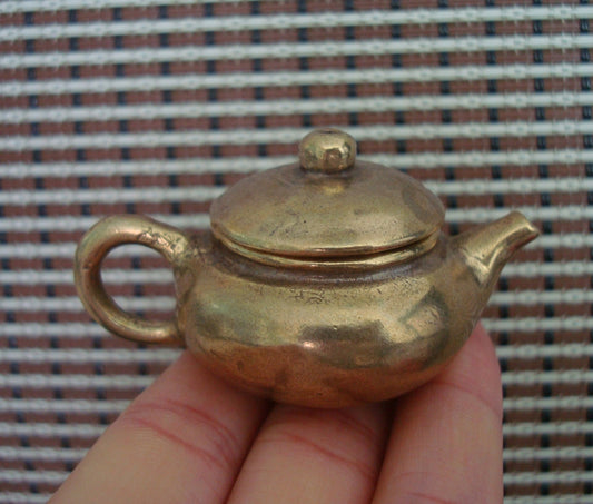 Vintage Brass Mini Teapot Ornament for Home Office Decor