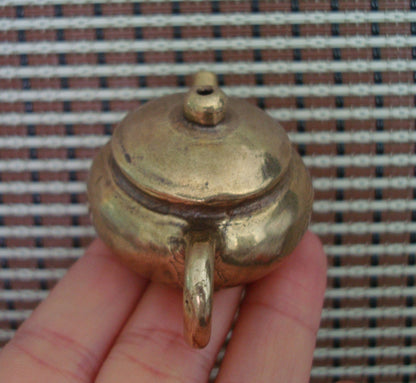 Vintage Brass Mini Teapot Ornament for Home Office Decor