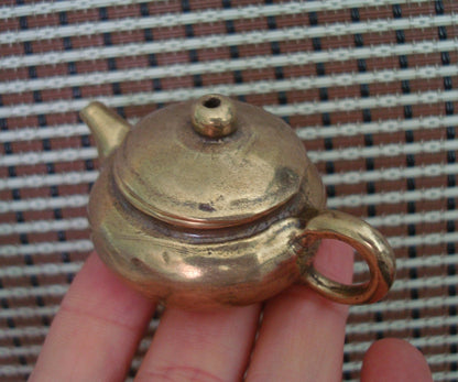 Vintage Brass Mini Teapot Ornament for Home Office Decor