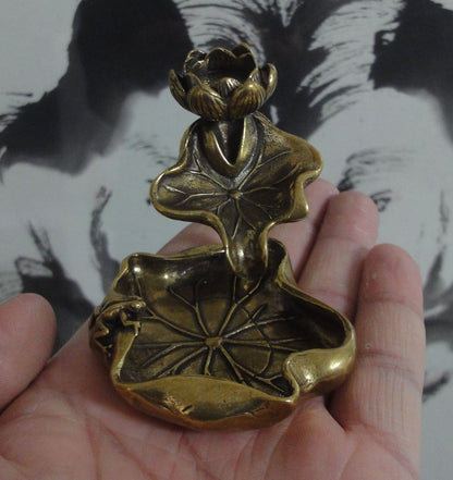 Vintage Style Solid Brass Frog Lotus Incense Stick Stand Holder for Home Decor