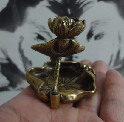 Vintage Style Solid Brass Frog Lotus Incense Stick Stand Holder for Home Decor