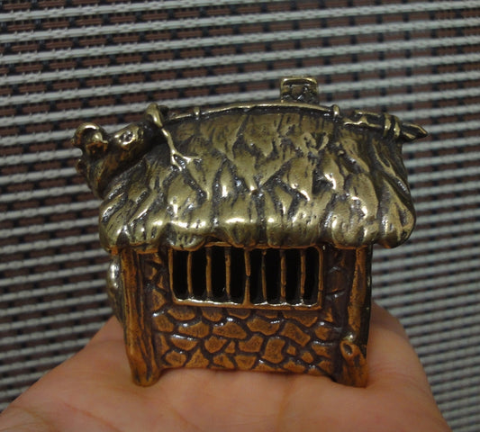 Vintage Style Solid Brass Cottage House Statue Incense Burner for Home Decor