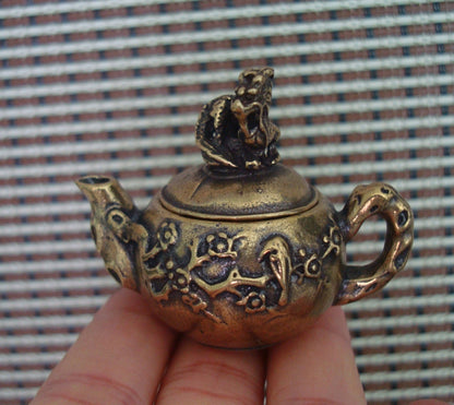 Vintage Brass Flowers Bird Small Teapot for Home Office Decor