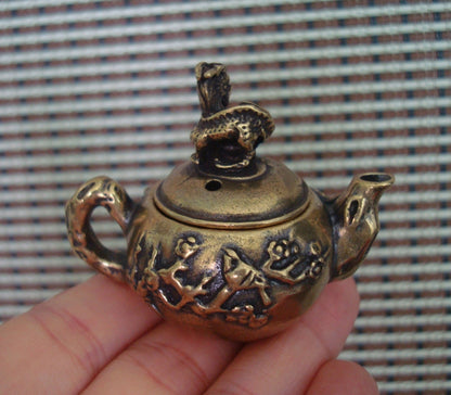 Vintage Brass Flowers Bird Small Teapot for Home Office Decor