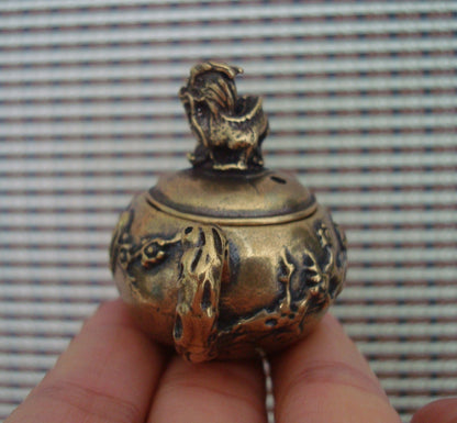 Vintage Brass Flowers Bird Small Teapot for Home Office Decor