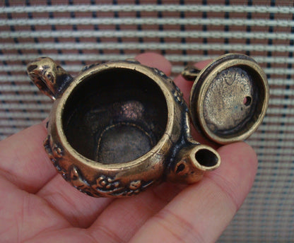 Vintage Brass Flowers Bird Small Teapot for Home Office Decor
