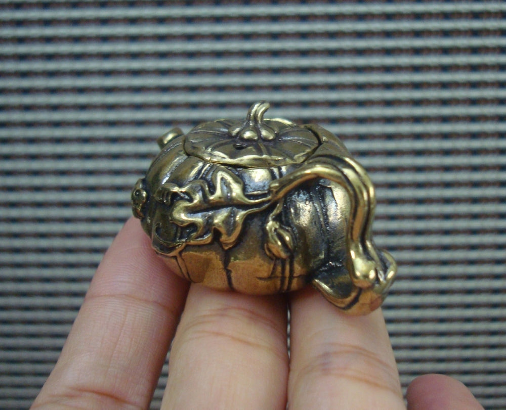 Solid Brass Fish Figurine Pumpkin Teapot Vintage Style