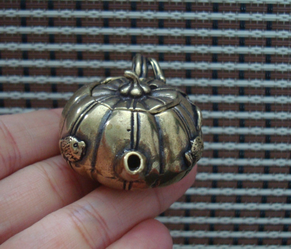 Solid Brass Fish Figurine Pumpkin Teapot Vintage Style