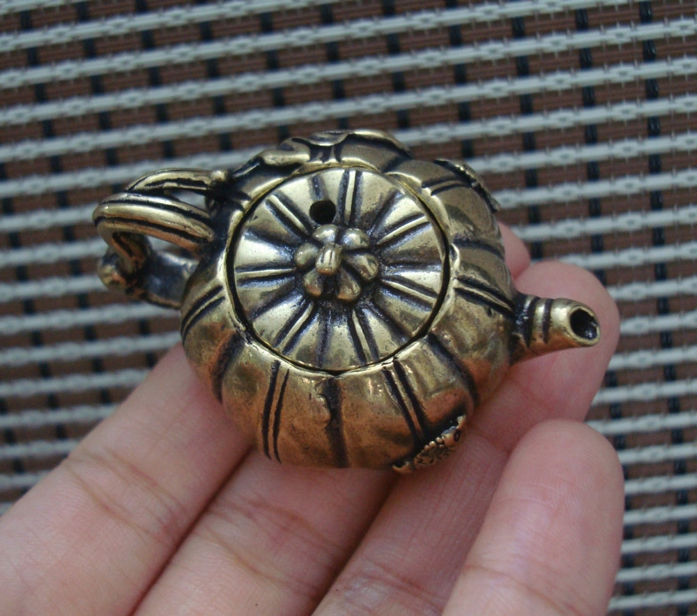 Solid Brass Fish Figurine Pumpkin Teapot Vintage Style