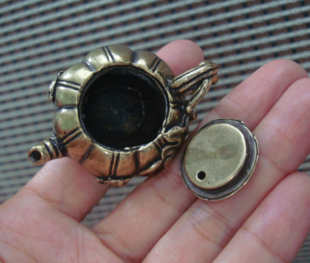 Solid Brass Fish Figurine Pumpkin Teapot Vintage Style