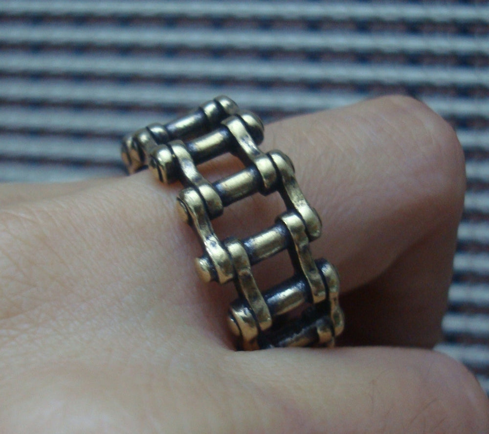 Solid Brass Chain-link Finger Ring - Vintage Style US Size 11