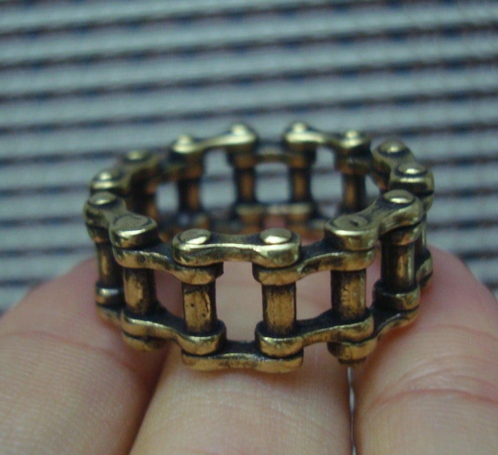 Solid Brass Chain-link Finger Ring - Vintage Style US Size 11