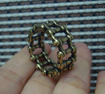 Solid Brass Chain-link Finger Ring - Vintage Style US Size 11