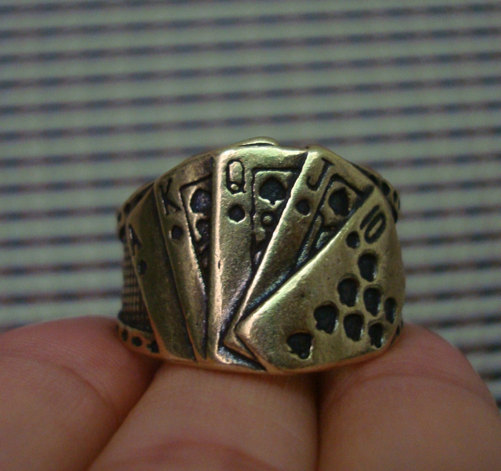 Vintage Solid Brass Magician Poker Ring US Size 11 (21MM)