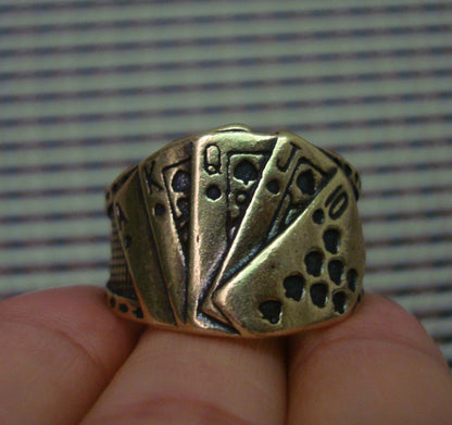 Vintage Solid Brass Magician Poker Ring US Size 11 (21MM)