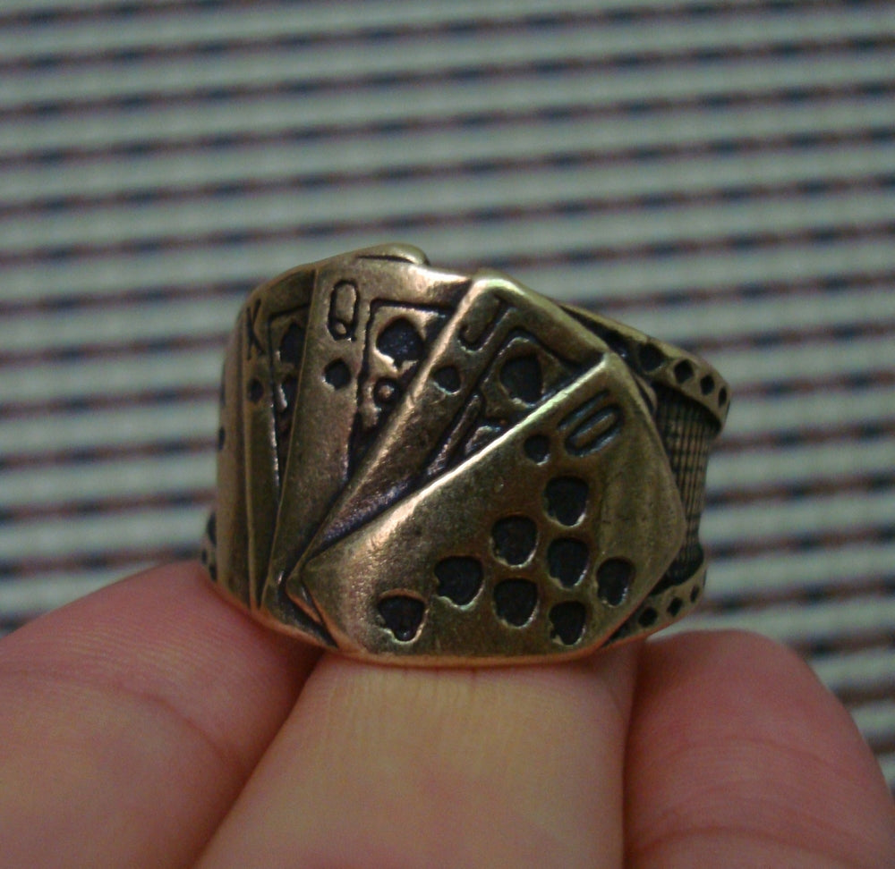 Vintage Solid Brass Magician Poker Ring US Size 11 (21MM)