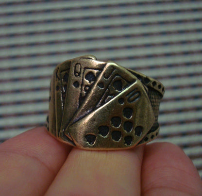 Vintage Solid Brass Magician Poker Ring US Size 11 (21MM)