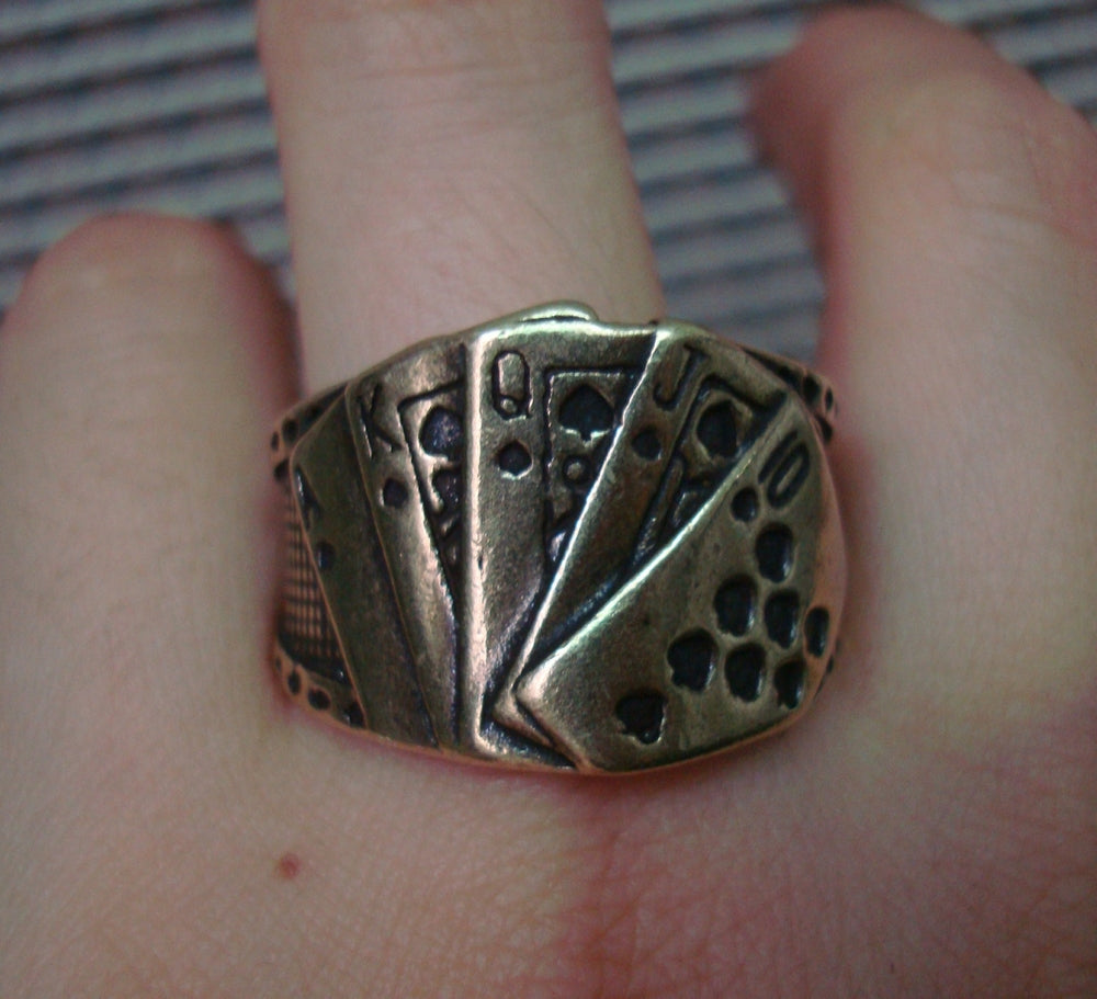 Vintage Solid Brass Magician Poker Ring US Size 11 (21MM)