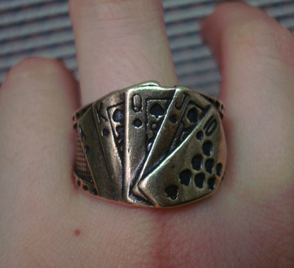Vintage Solid Brass Magician Poker Ring US Size 11 (21MM)