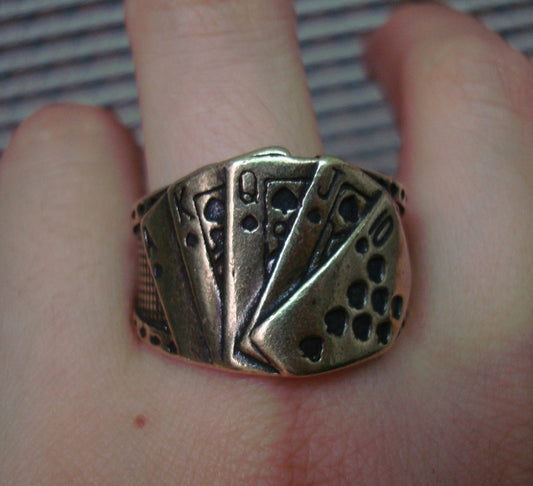 Vintage Solid Brass Magician Poker Ring US Size 11 (21MM)