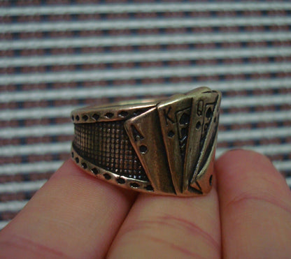 Vintage Solid Brass Magician Poker Ring US Size 11 (21MM)