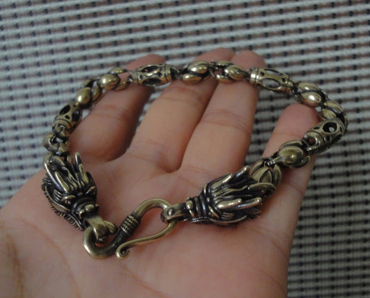 Vintage Solid Brass Dragon Head Hip-hop Bracelet