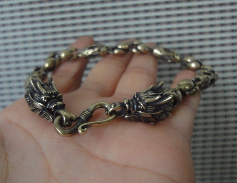 Vintage Solid Brass Dragon Head Hip-hop Bracelet