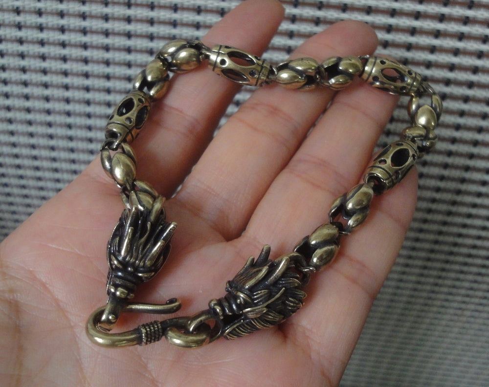 Vintage Solid Brass Dragon Head Hip-hop Bracelet