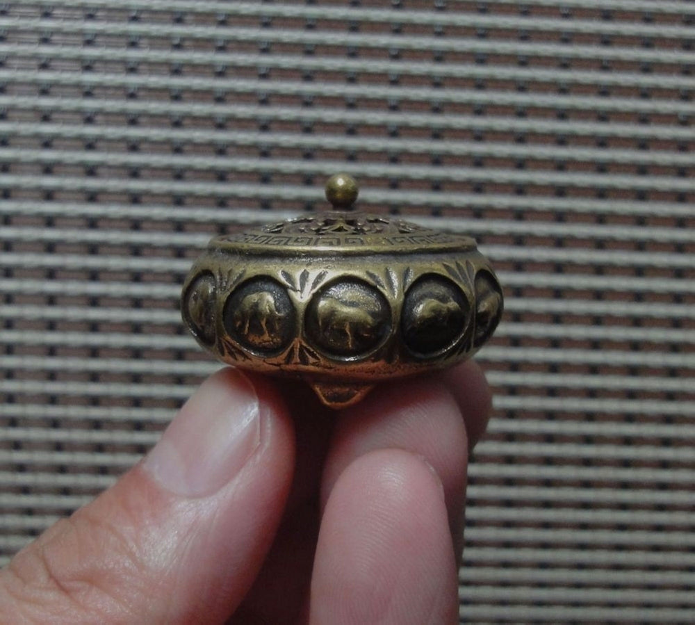Vintage Style Small Brass Incense Burner 12 Zodiac Animals Covered Censer