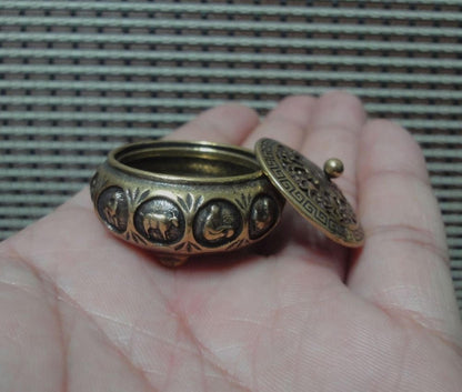 Vintage Style Small Brass Incense Burner 12 Zodiac Animals Covered Censer