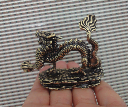 Solid Brass Dragon Holding Ball Figurine Vintage Style Statue for Home Decor
