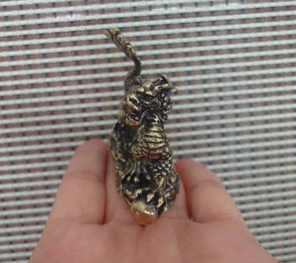 Solid Brass Dragon Holding Ball Figurine Vintage Style Statue for Home Decor