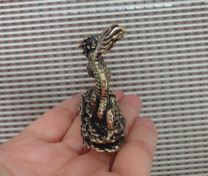 Solid Brass Dragon Holding Ball Figurine Vintage Style Statue for Home Decor