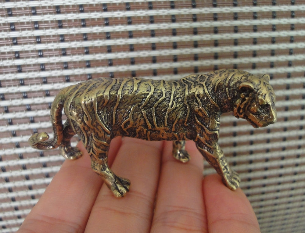 Vintage Style Solid Brass Copper Tiger Animal Figurine Statue for Home Garden Decor