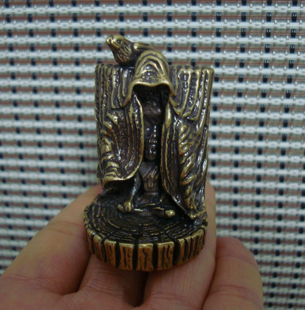 Retro Solid Brass Buddha and Bird Statue Incense Stick Holder for Home Decor