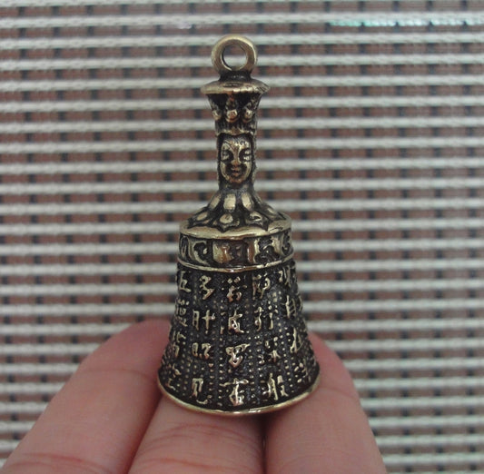 Brass Sacred Heart Sutra Bell Pendant Vintage Ornament